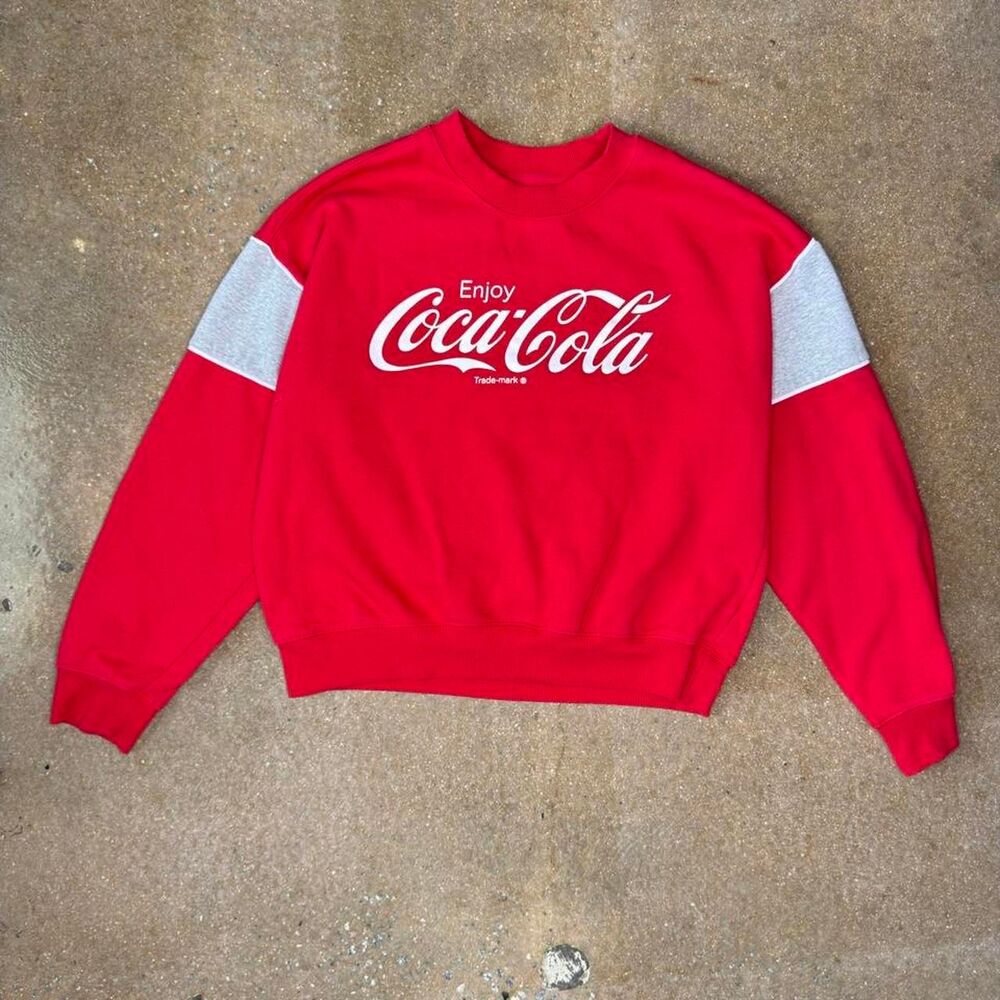 Coca Cola Crewneck Sweatshirt Mens Medium Red Gray‎ Graphic Pullover Coke